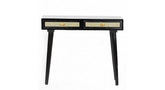 ONIJA Furniture Solid sheesham Wooden Modern Console Table with Rattan Drawers, Black Wooden Frame, Living Room Entryway Furniture